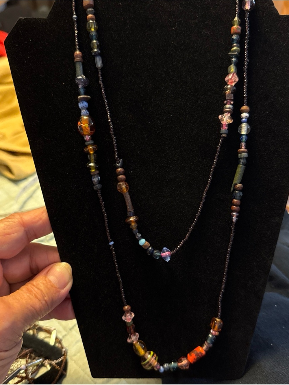 Multi-Color Glass Bead Long Layered Necklace - Women Jewelry